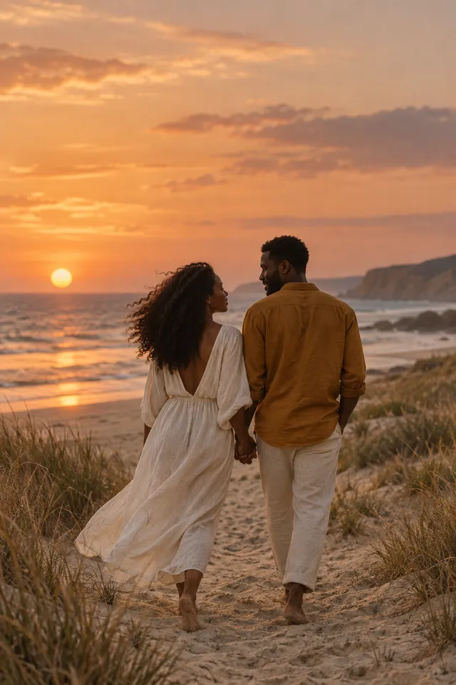 Deux partenaires se promenant ensemble au bord de la mer.